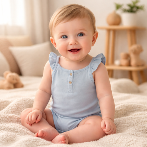 BLUE RUFFLES ONESIE