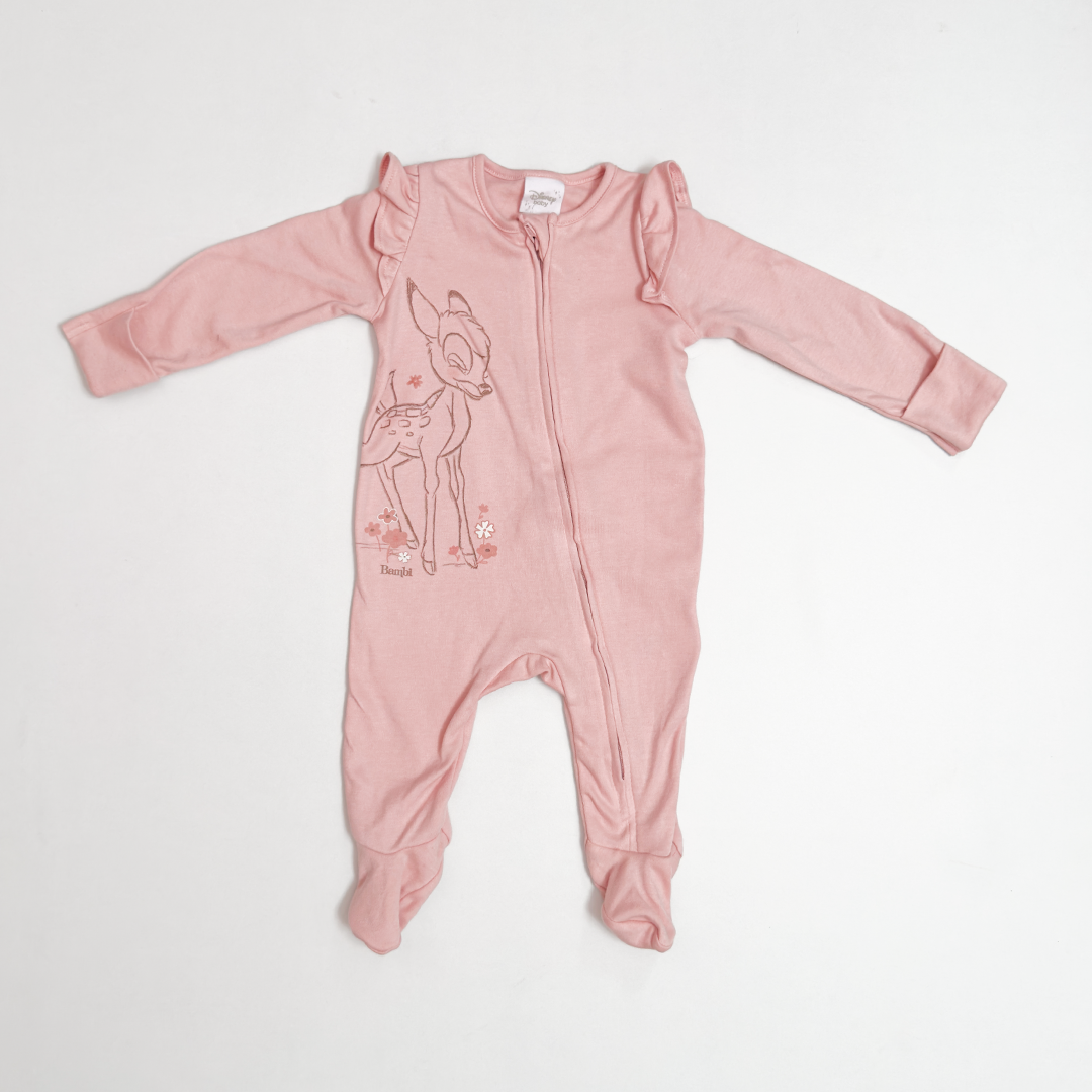 PINK RUFFLED BAMBI ZIPPER SLEEPSUIT