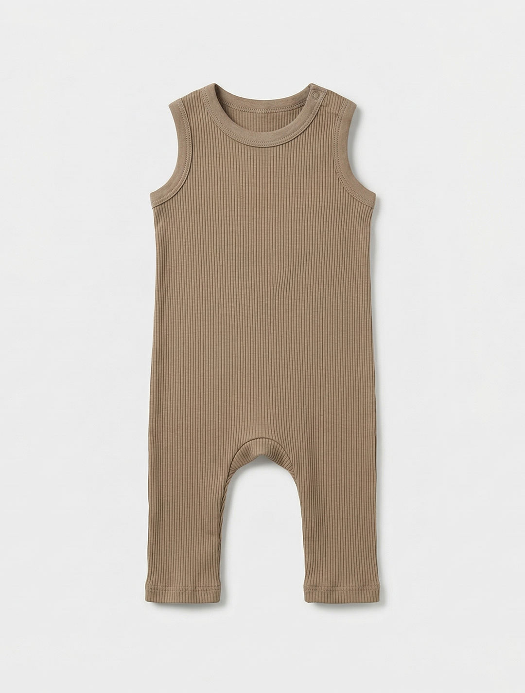 DARK BEIGE RIBBED SLEEVELESS ROMPER