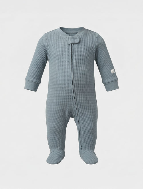 BLUE KNITTED 2 WAY ZIPPER SLEEPSUIT
