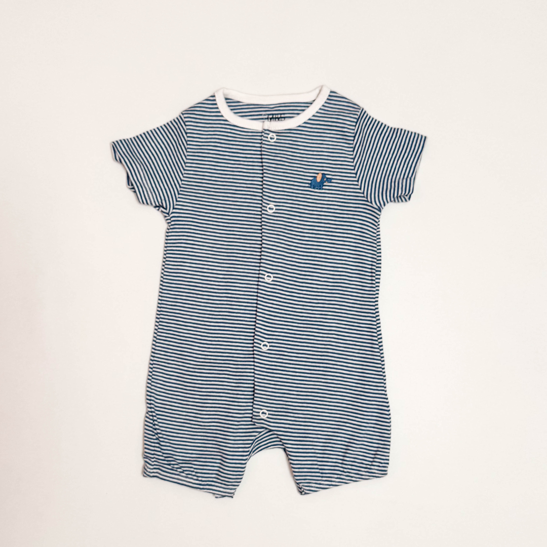 BLUE WHITE STRIPED BUTTON JUMPSUIT