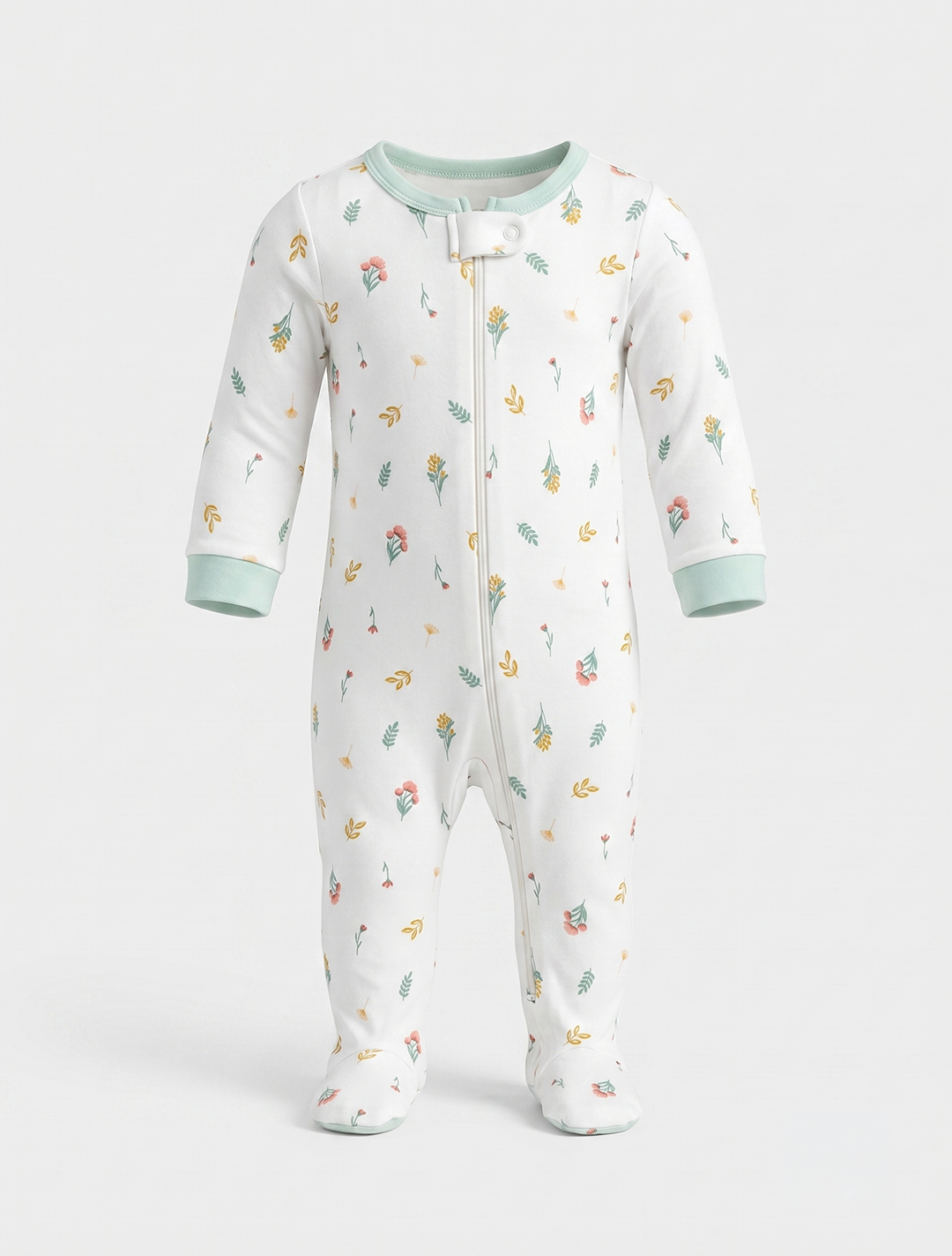 Mint green floral zipper sleepsuit