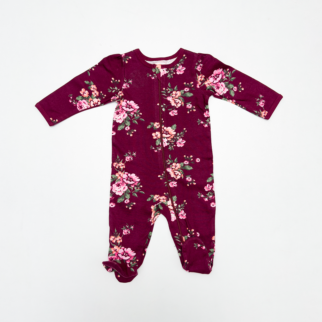 MAROON FLORAL PRINTED SLEEPSUIT