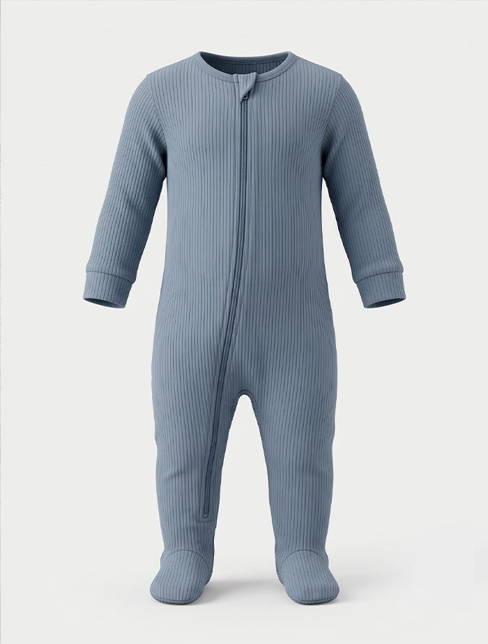 Classic blue 2 way zipper ribbed sleepsuit