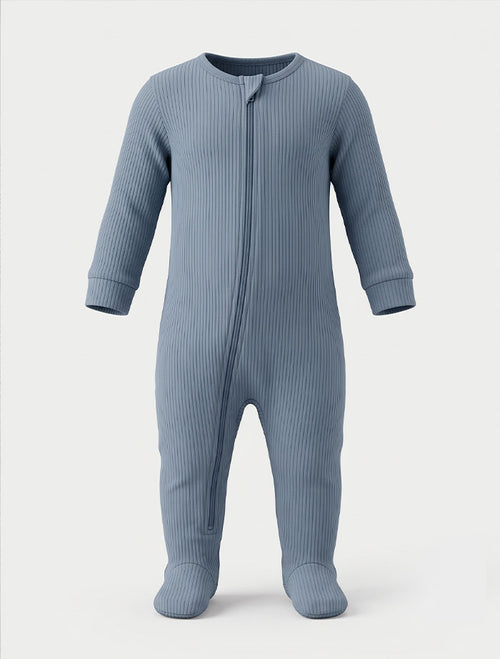 Classic blue 2 way zipper ribbed sleepsuit