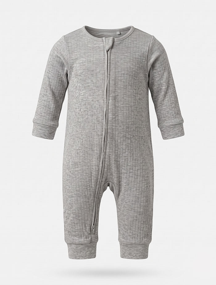 Grey 2 way zipper ribbed romper