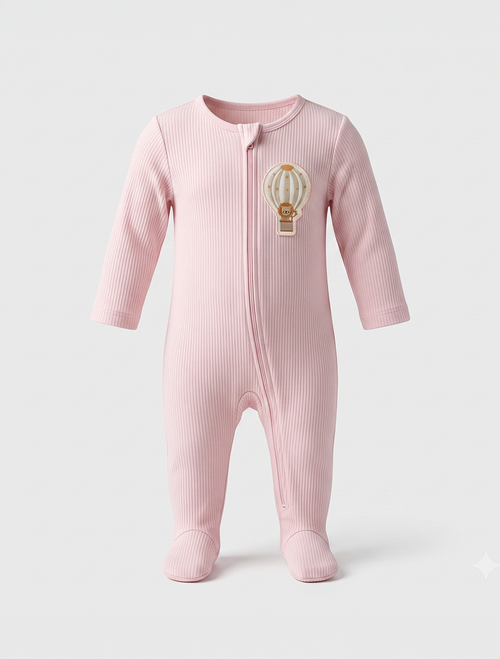 Pink ribbed zipper sleepsuit