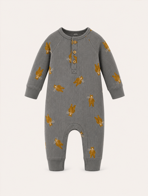 Grey bear ribbed romper