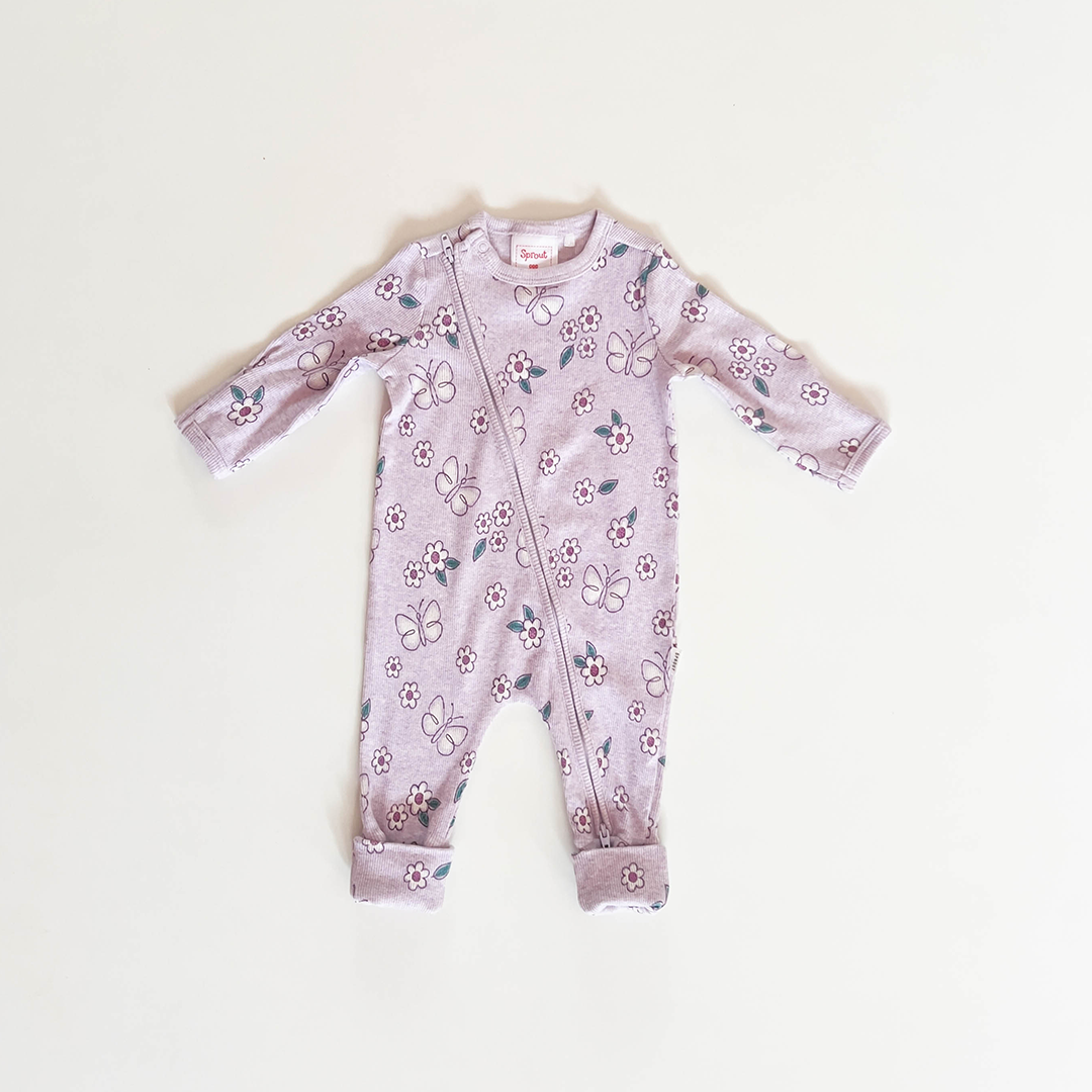 PURPLE FLORAL RIBBED ROMPER