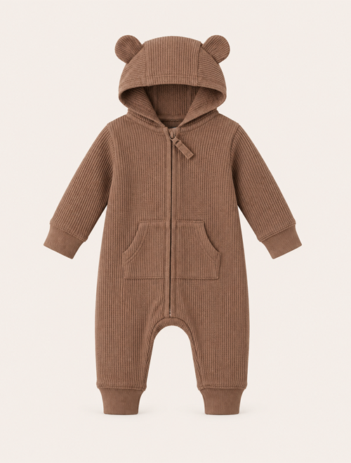 Brown hooded zipper romper