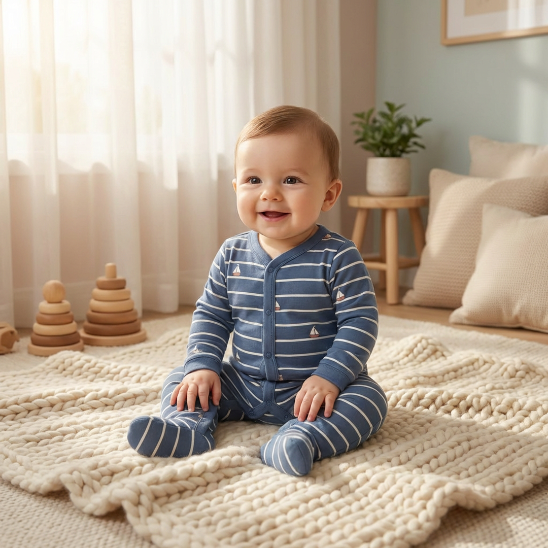 BLUE STRIPED SLEEPSUIT