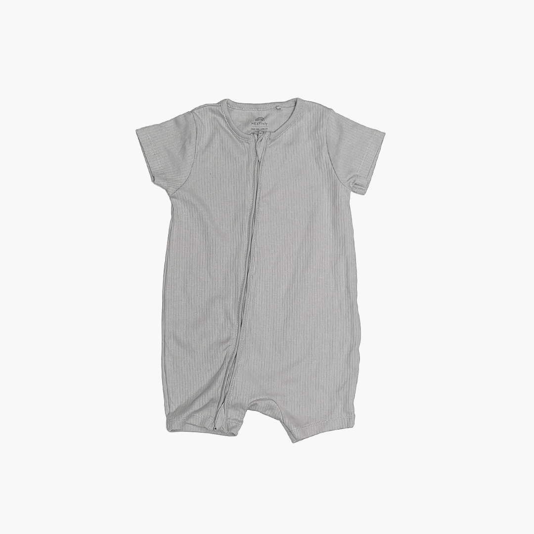 BLUE GREY RIBBED ZIPPER JUMPSUIT