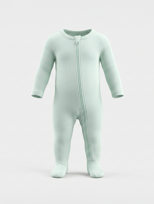 Mint green ribbed zipper sleepsuit