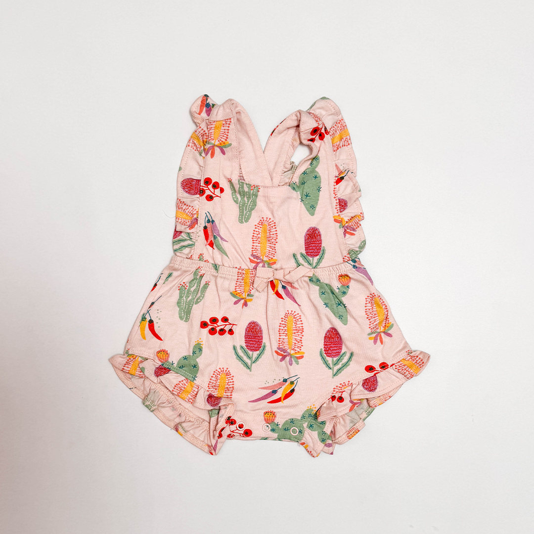 PINK PRINTED FRILLED DUNGAREE