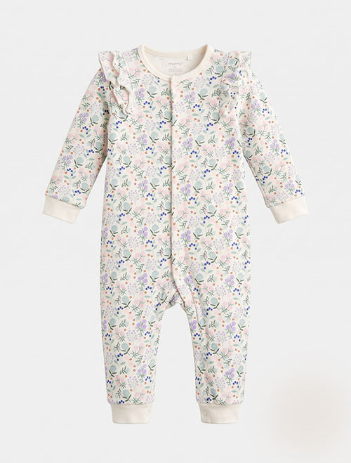 White floral button romper