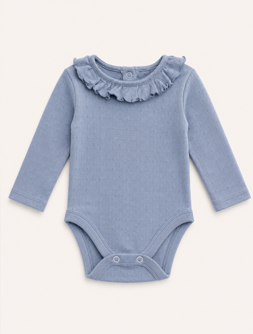 Blue pointelle ruffled onesie