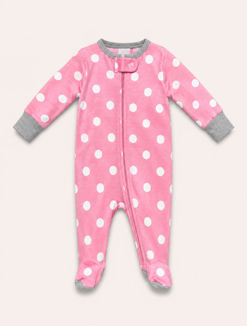 Pink polka dotted sleepsuit