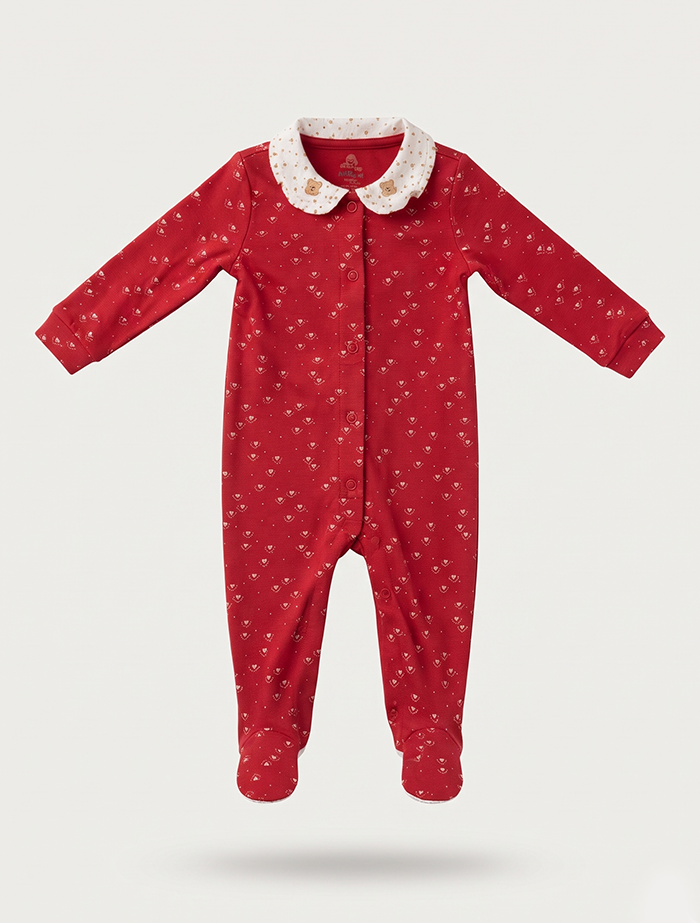 Red patterned button sleepsuit