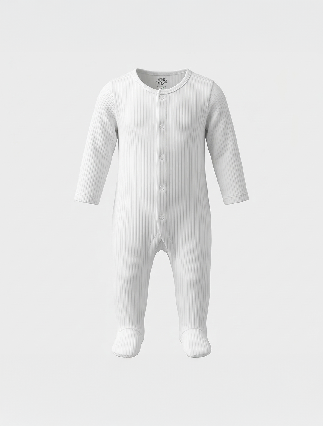 WHITE RIBBED BUTTON SLEEPSUIT