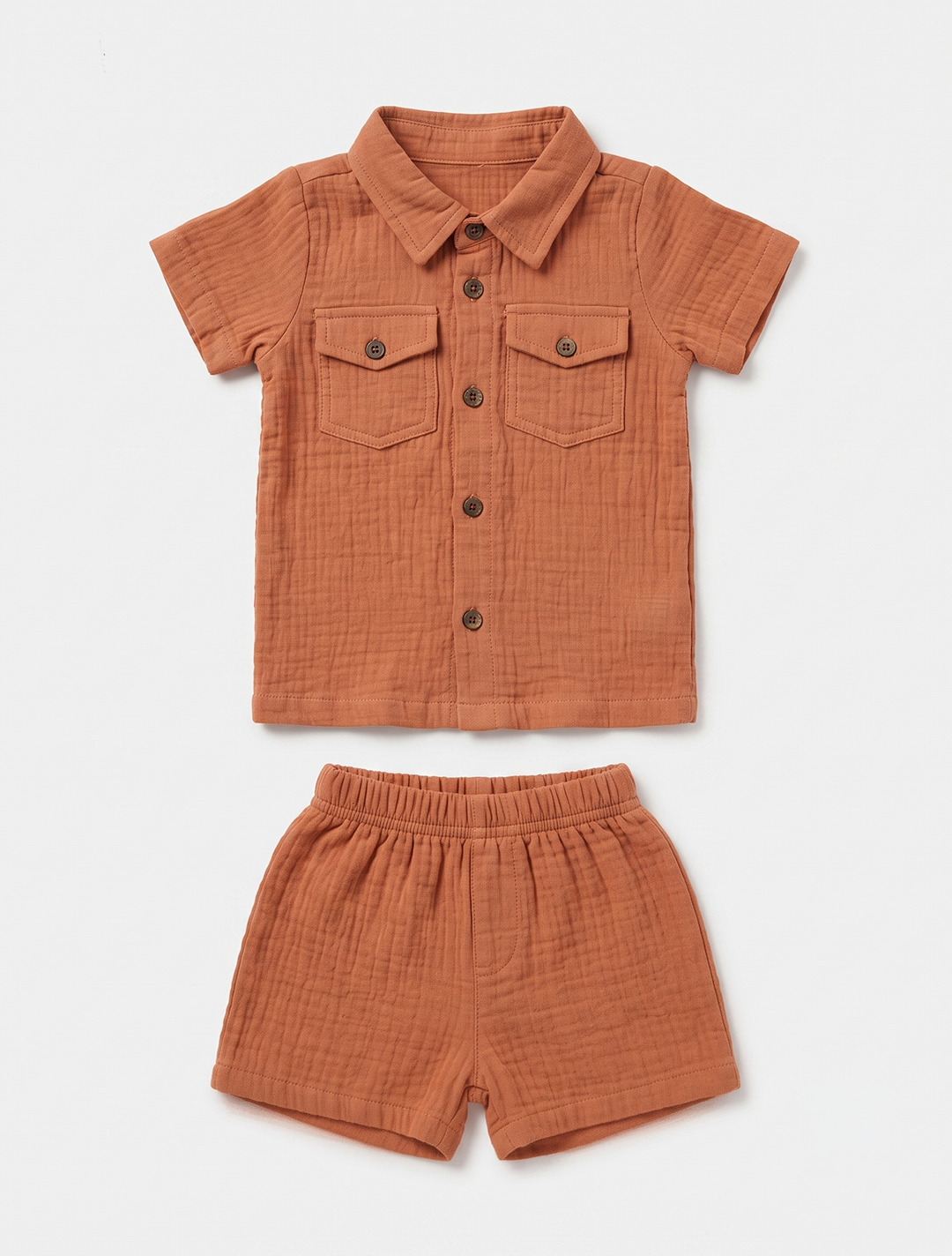 Muslin Shirt & Shorts Co-ord Set – Rust