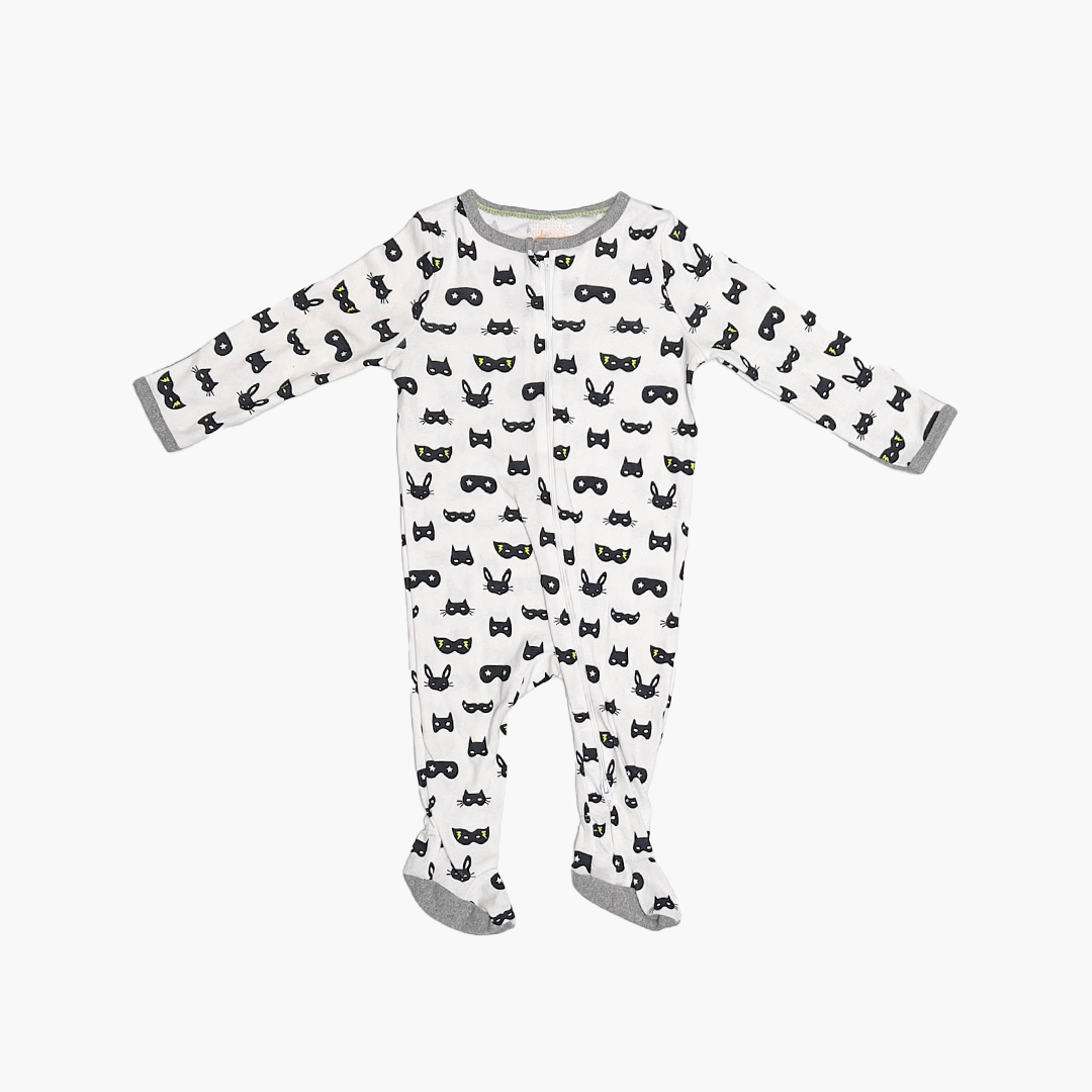 BLACK PATTERNED ONE SIDE ZIPPER  SLEEPSUIT