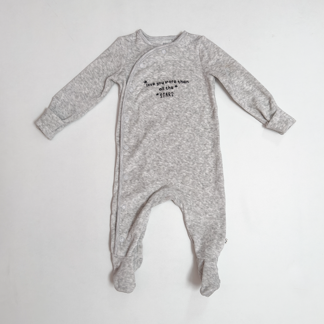 GREY VELVET BUTTON SLEEPSUIT