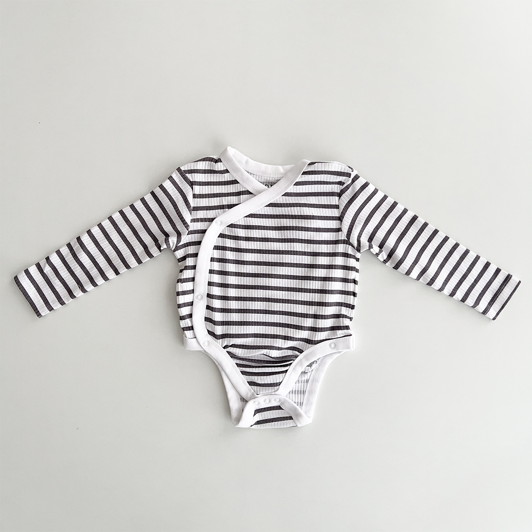 Black and white stripes ribbed onesie