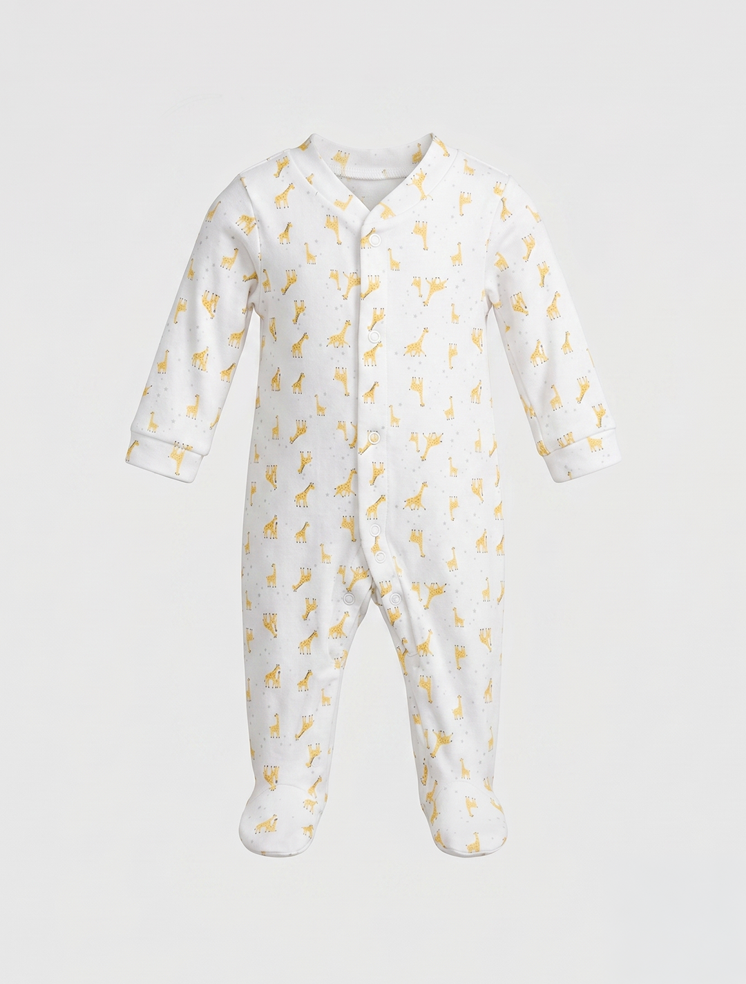 Yellow giraffe printed sleepsuit