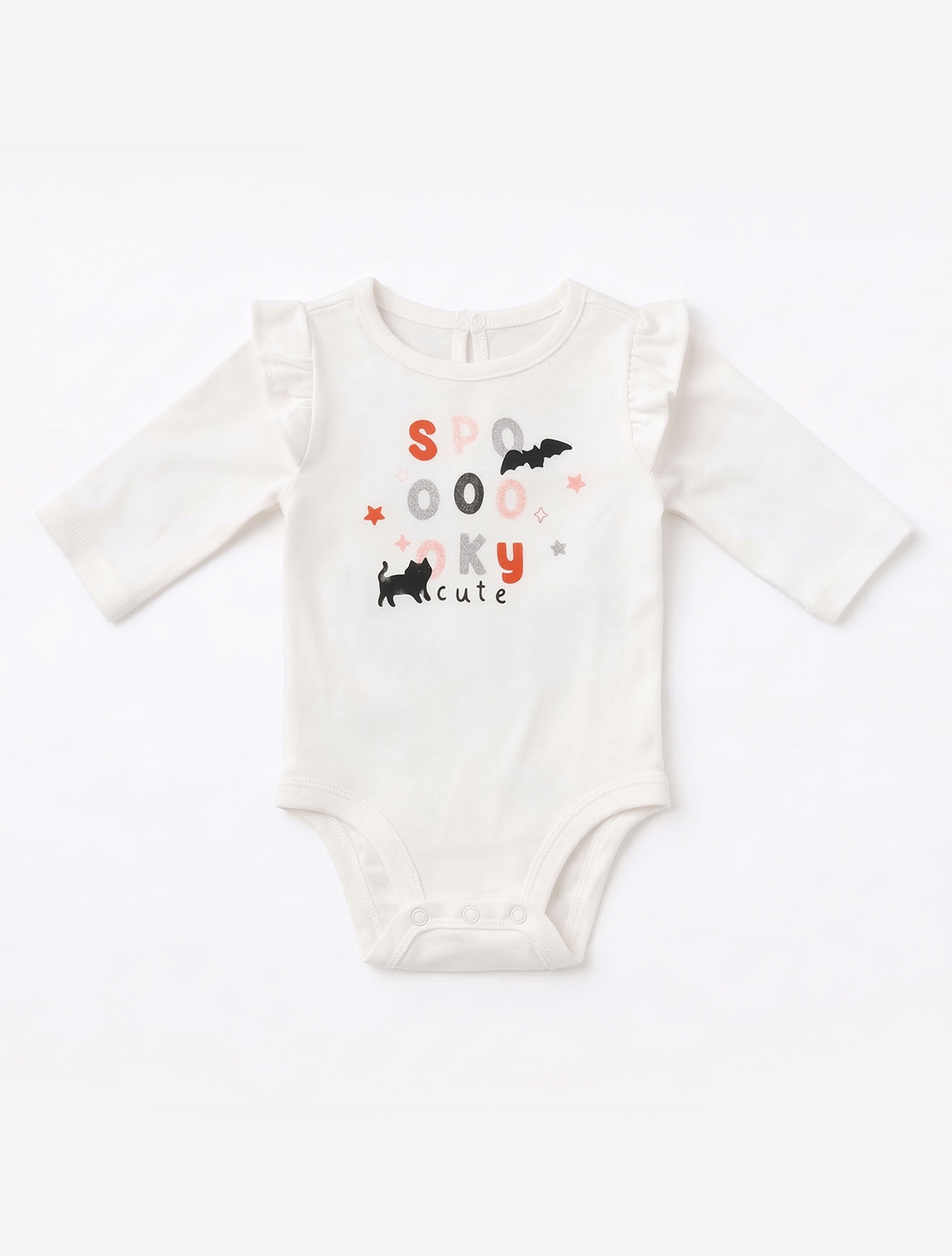 WHITE PRINTED RUFFLED ONESIE