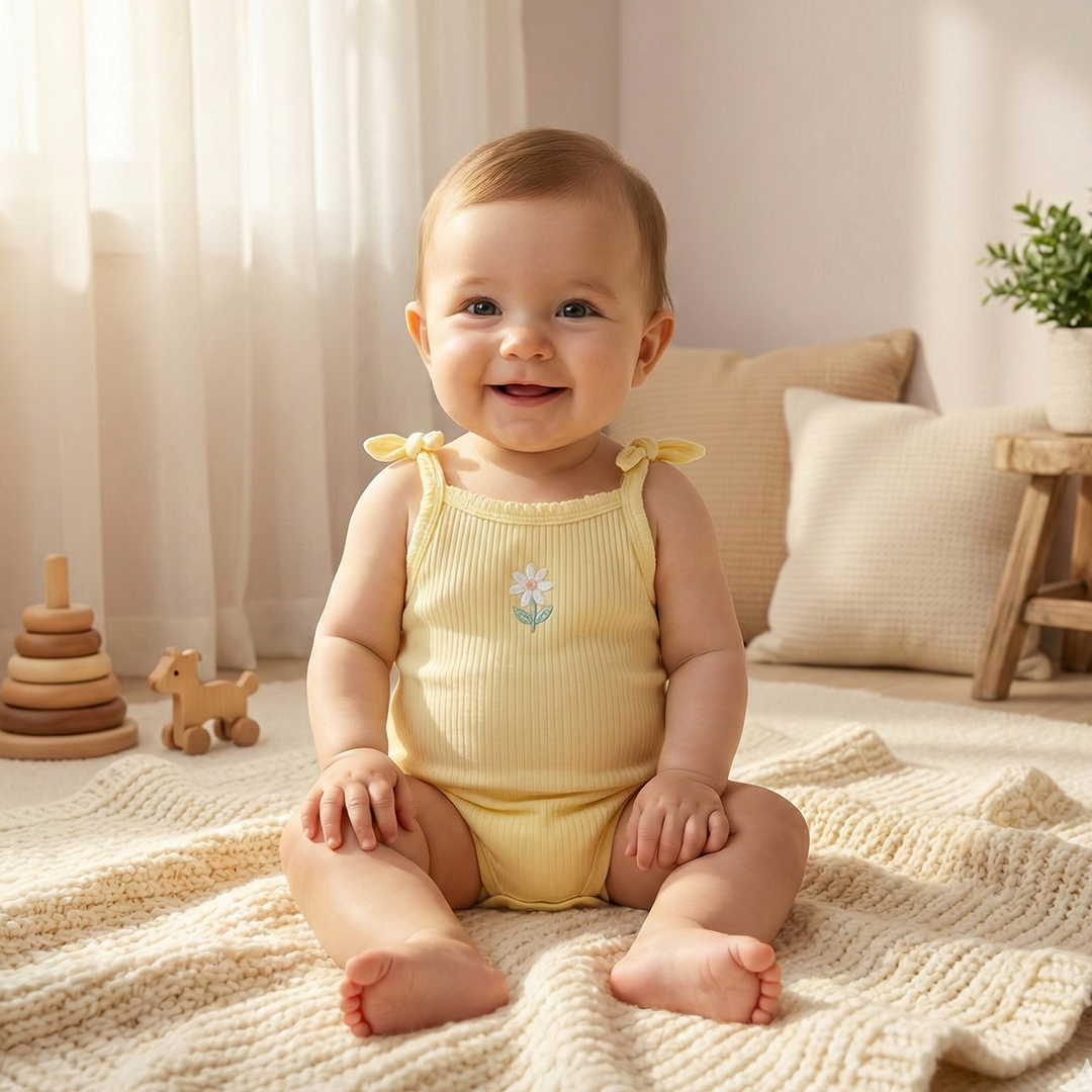 YELLOW RIBBED FANCY ONESIE
