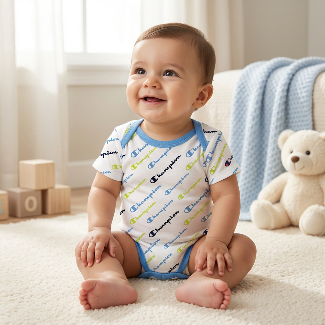 BLUE AND WHITE PRINTED ONESIE