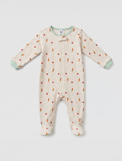Cute printed beige zipper sleepsuit