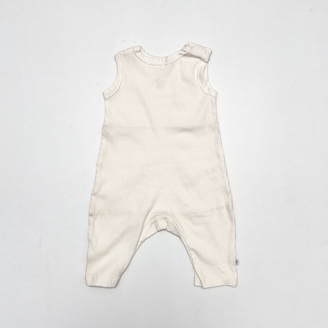 WHITE RIBBED SLEEVELESS ROMPER