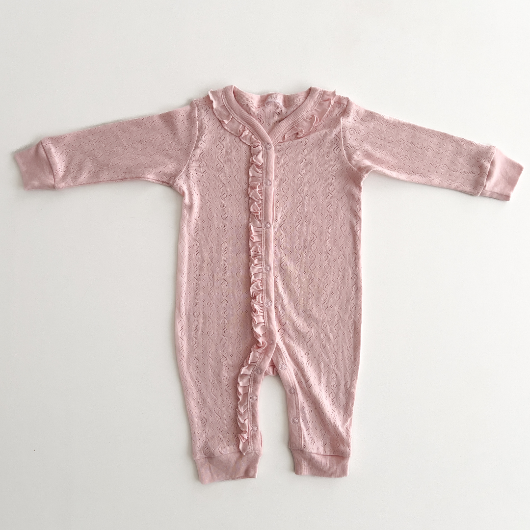 PINK POINTELLE  RUFFLES ROMPER
