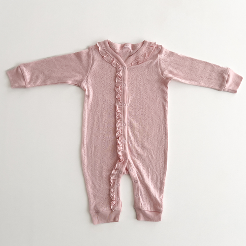 PINK POINTELLE  RUFFLES ROMPER