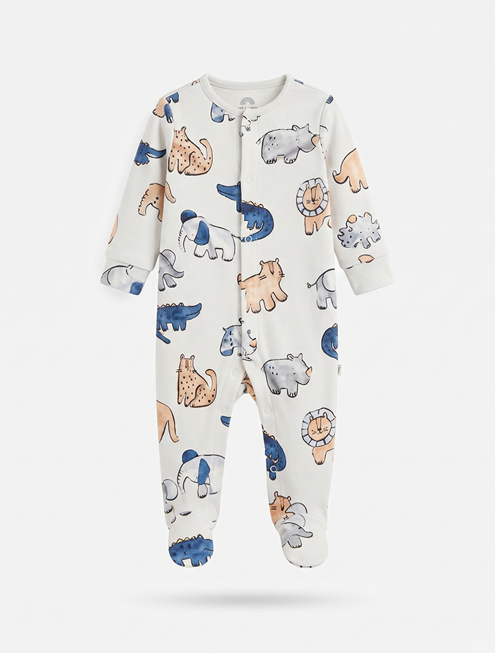 Cream animal printed sleepsuit