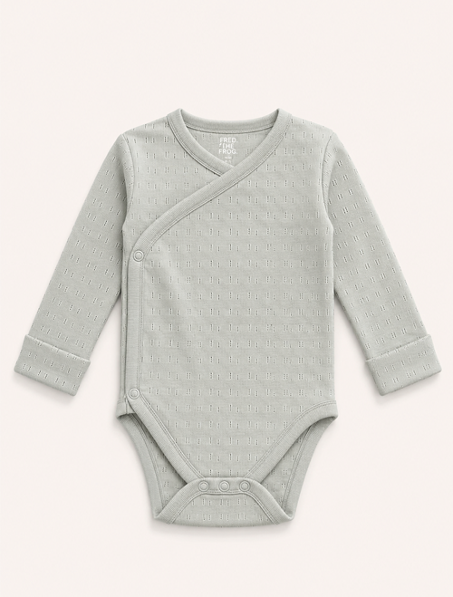 Sage green pointelle wrapover onesie