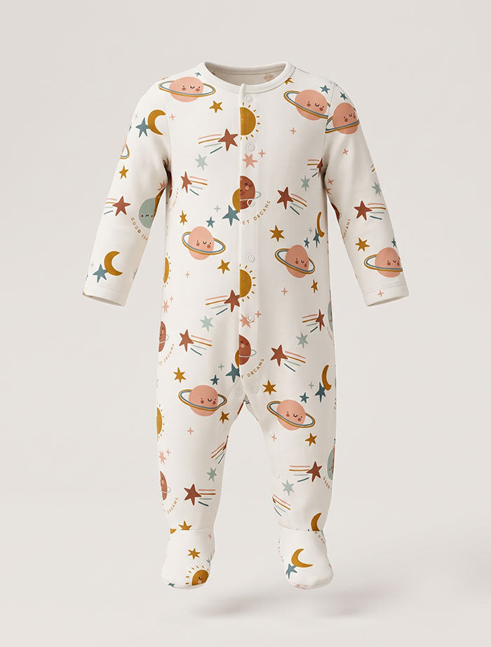 White printed button sleepsuit