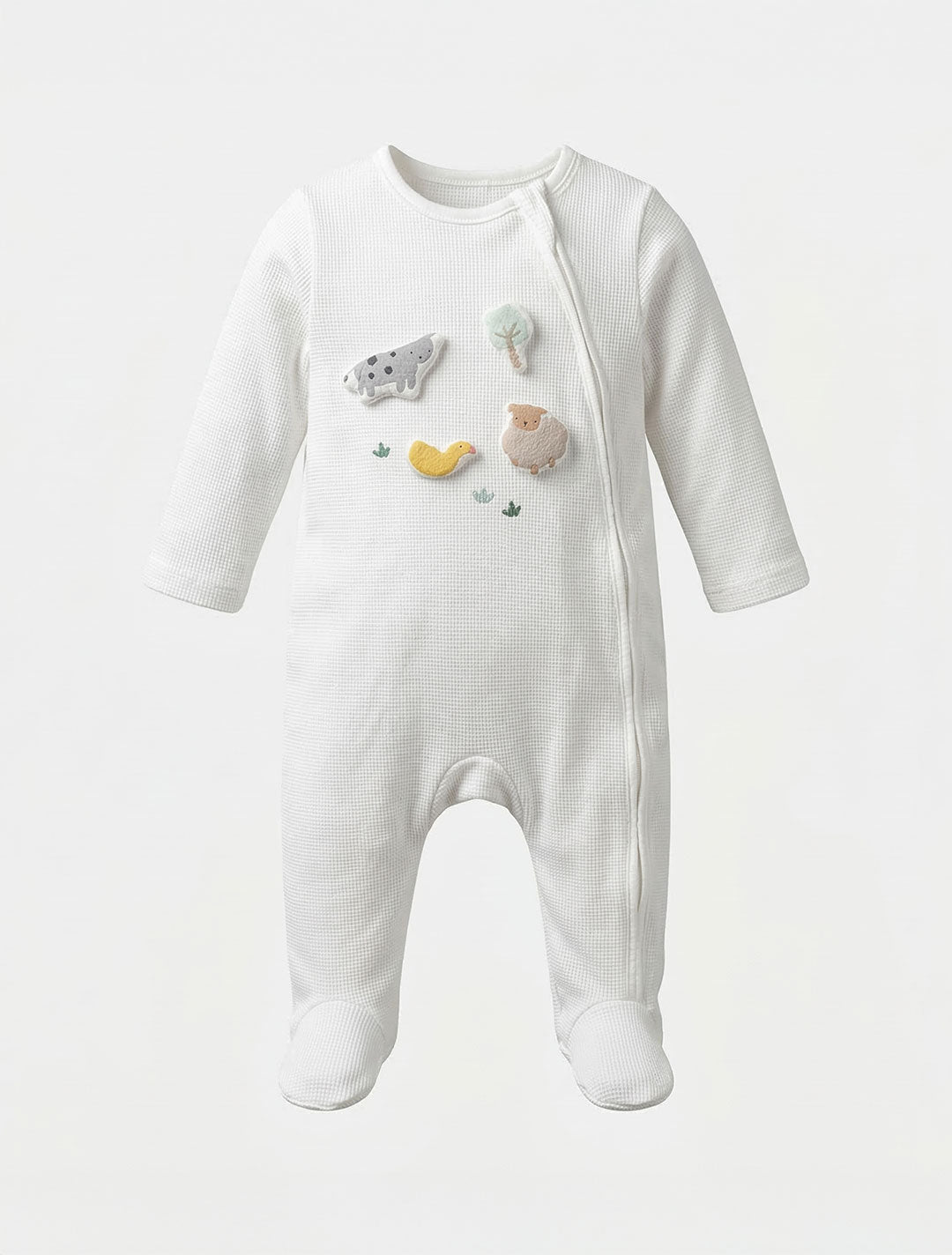 WHITE KNITTED ZIPPER SLEEPSUIT