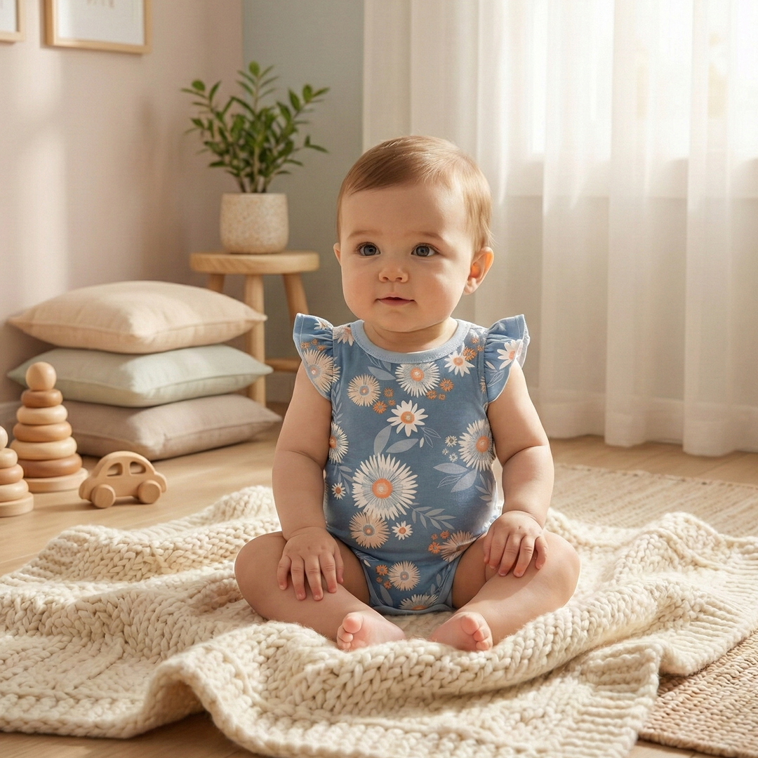 BLUE FLORAL RUFFLES ONESIE