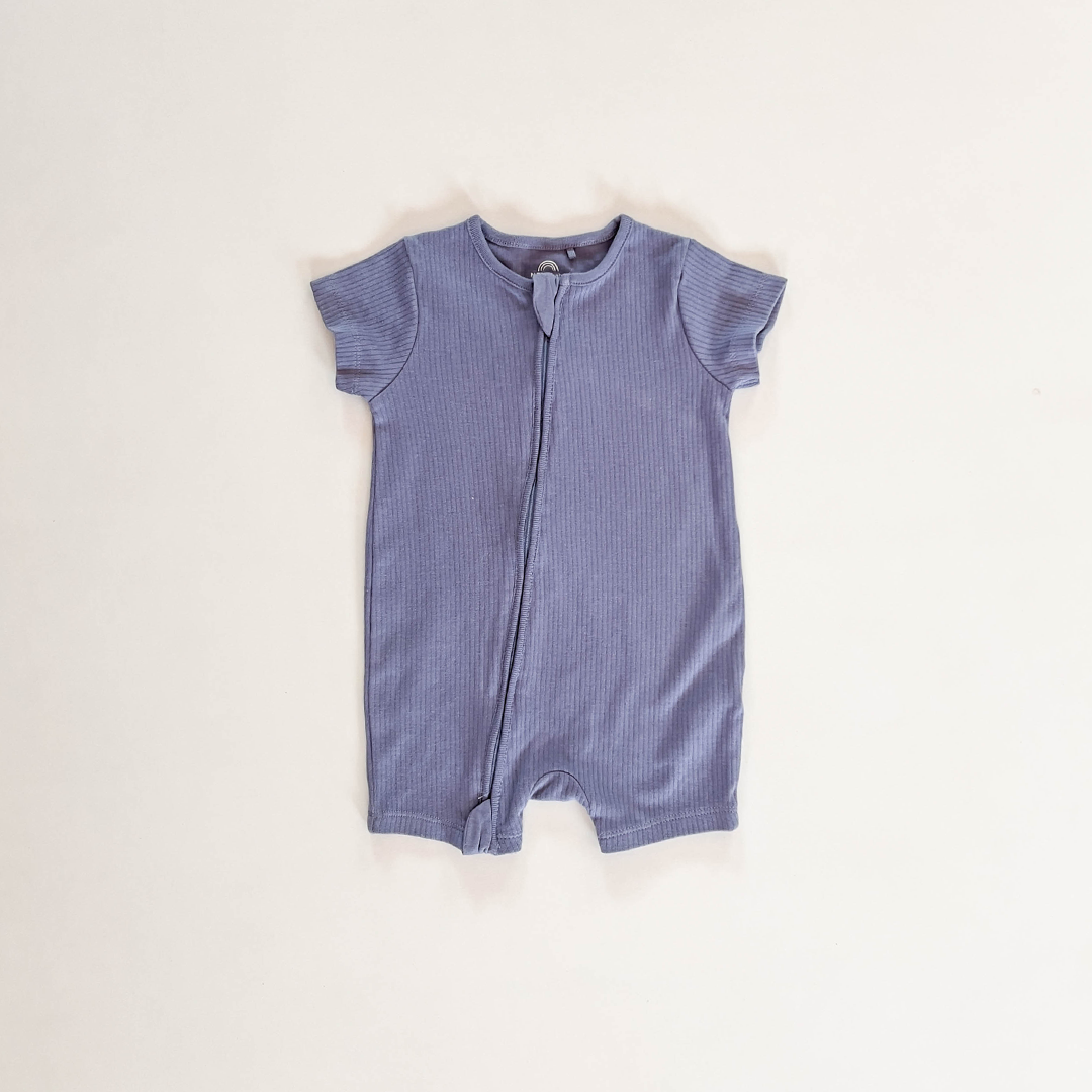 BLUE RIBBED ZIPPER JUMPSUIT