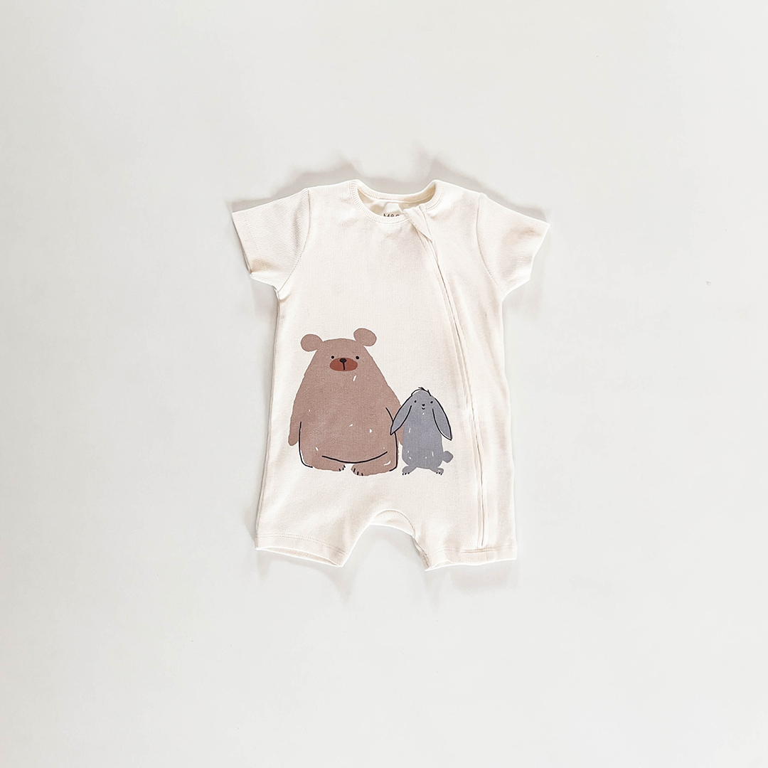 IVORY  PRINTED ZIP RIBBED JUMPSUIT