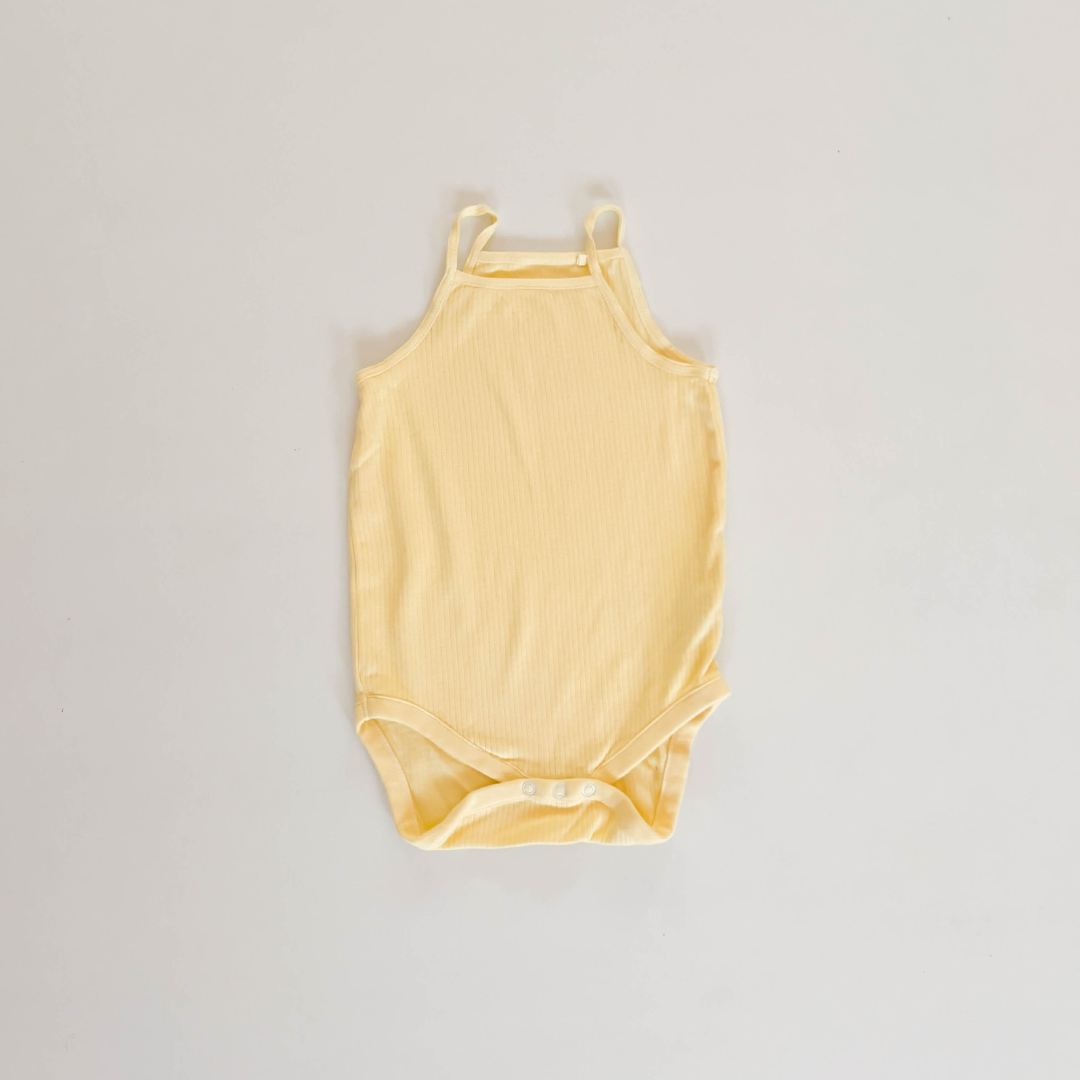YELLOW RIBBED SPAGHETTI STRAP ONESIE