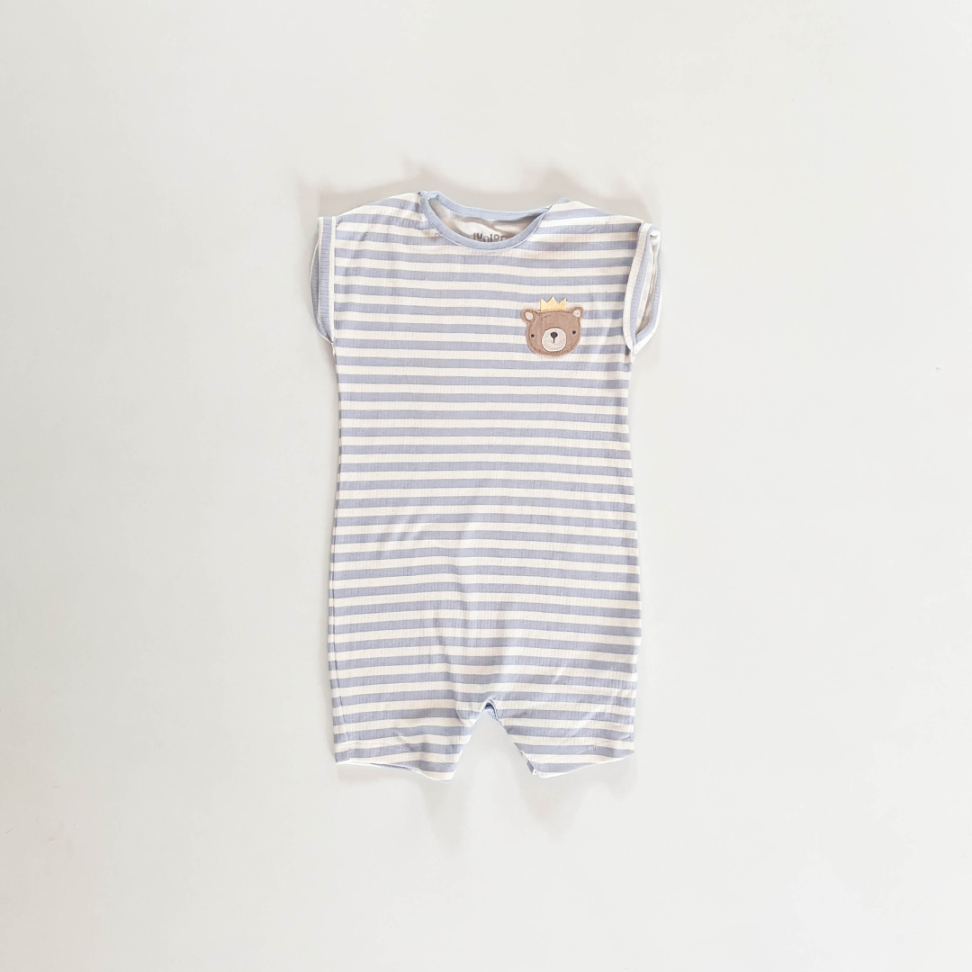 BLUE AND WHITE STRIPES RIBBED JUMPSUIT