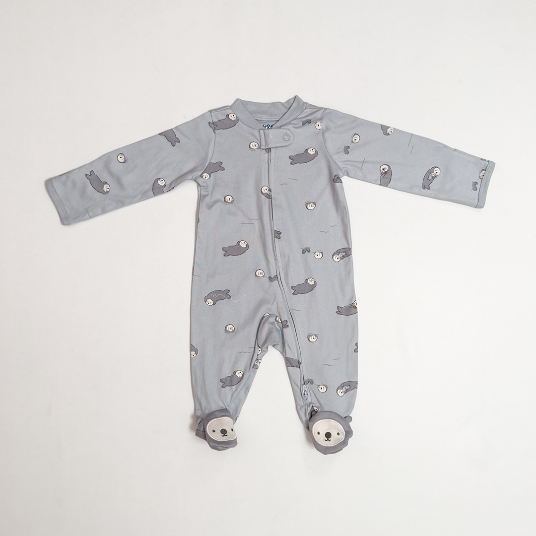 GREY PRINTED ZIPPER SLEEPSUIT