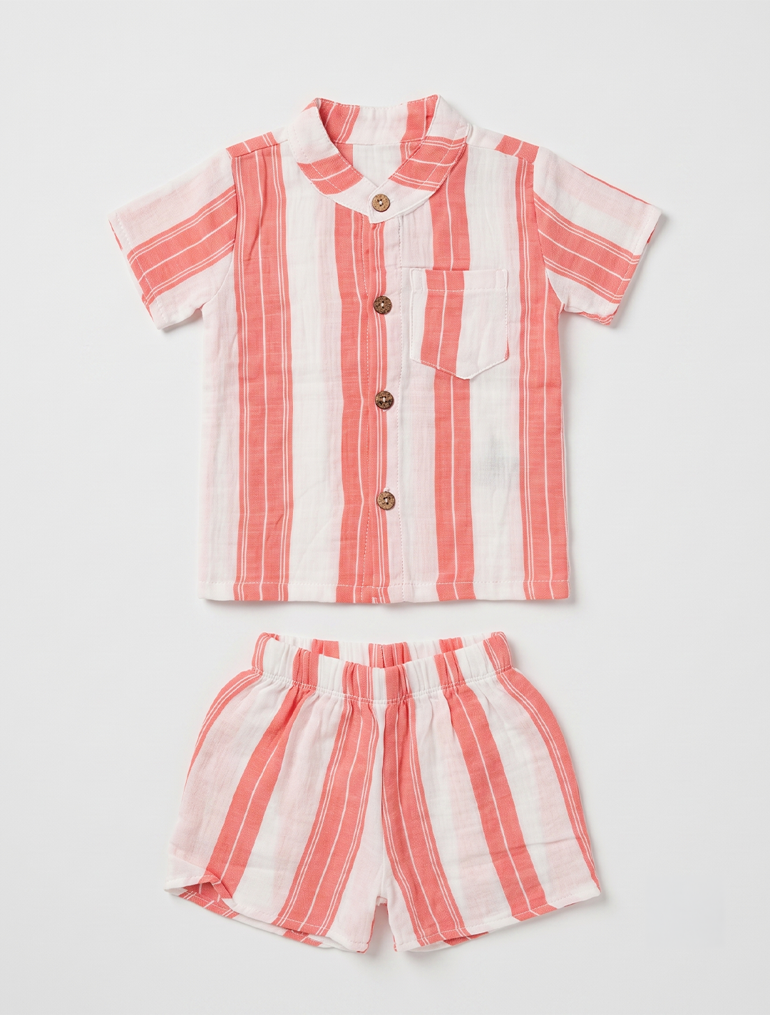 Striped Muslin Shirt & Shorts Co-ord Set – Coral