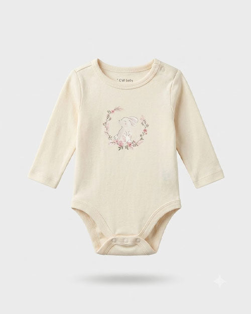 Beige bunny printed onesie
