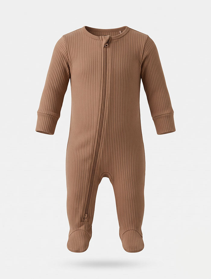 Coffee brown ribbed sleepsuit