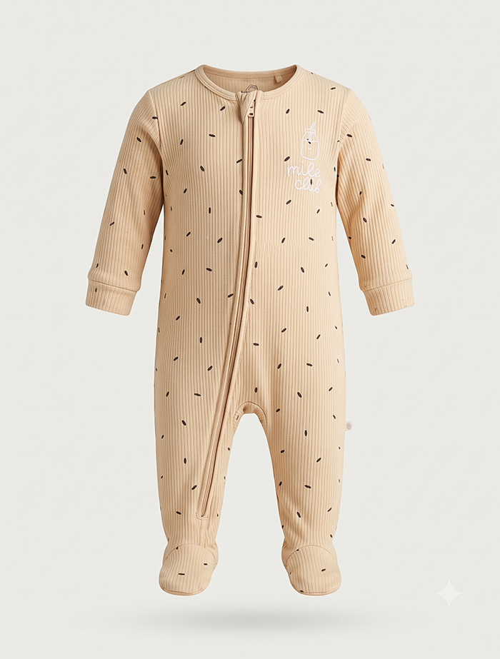 Beige ribbed zipper sleepsuit