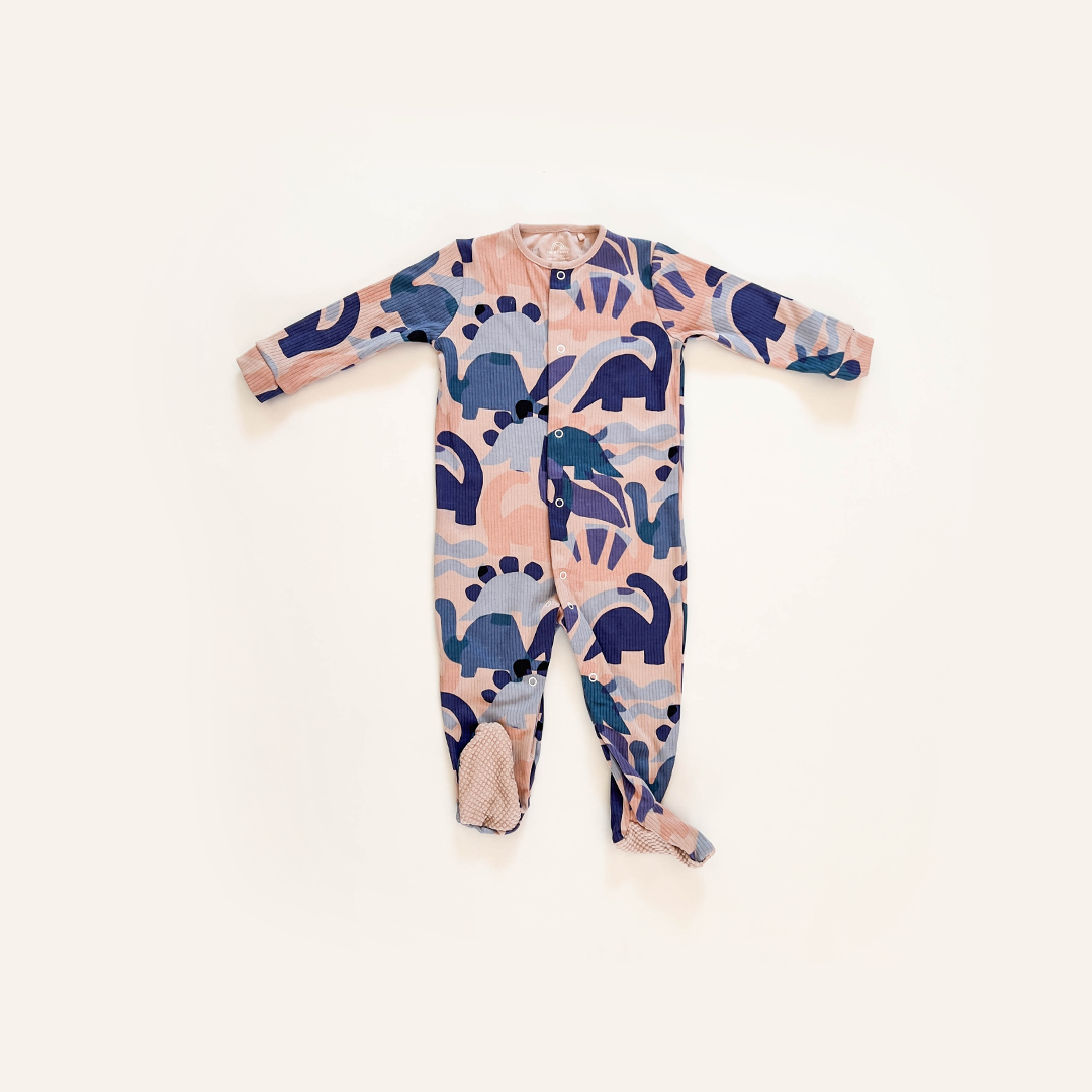 DINO PRINT RIBBED SLEEPSUIT